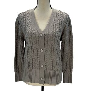 Anne Klein Long Sleeve Cable Knit Cardigan Sweater - Grey - size Small